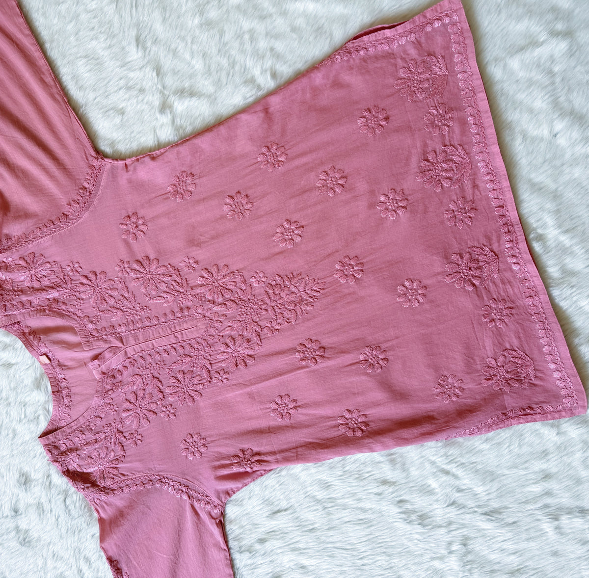 Falak Rosewood Pink Mulmul Short Kurti with Chikankari Handwork