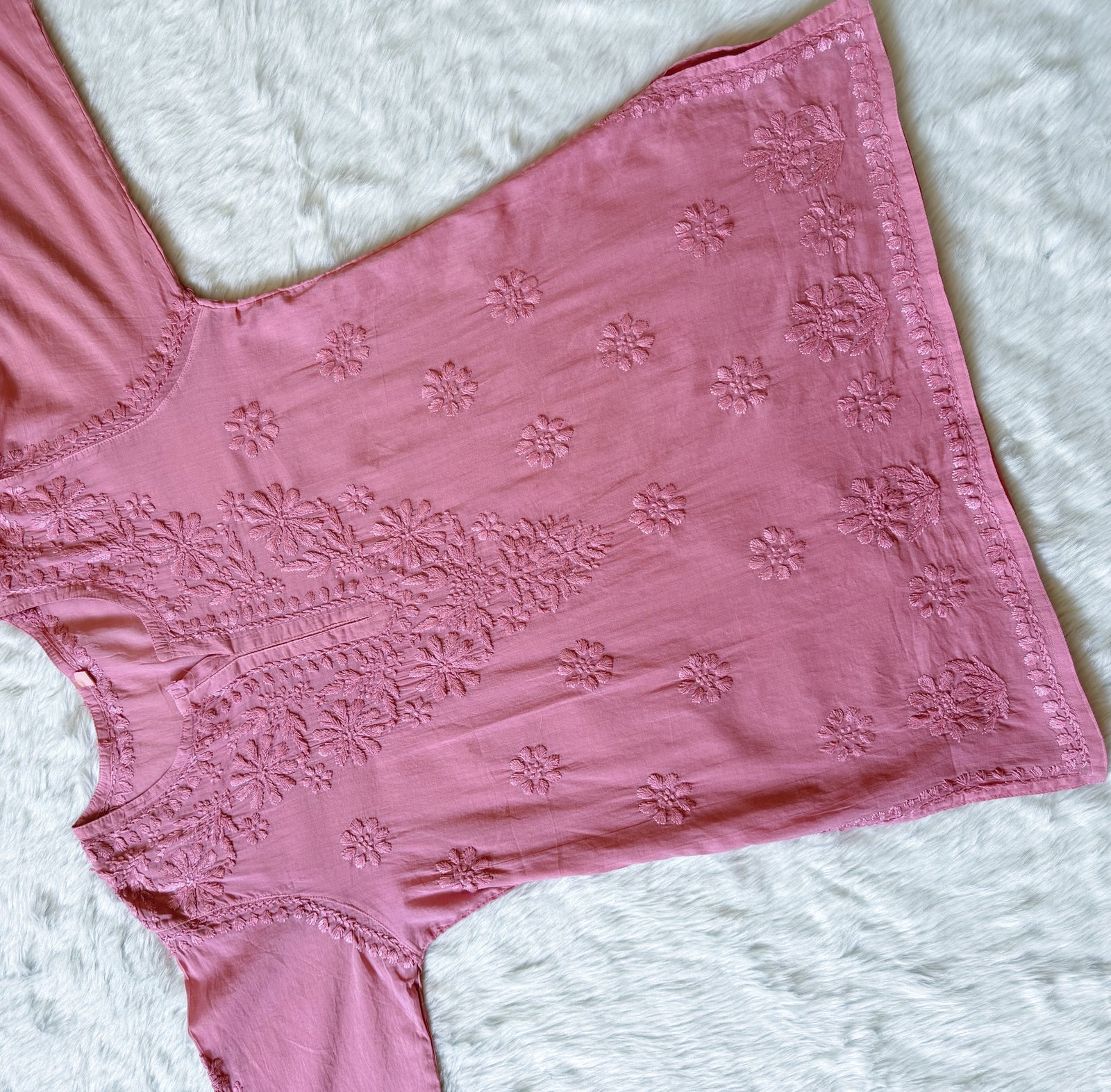 Falak Rosewood Pink Mulmul Short Kurti with Chikankari Handwork