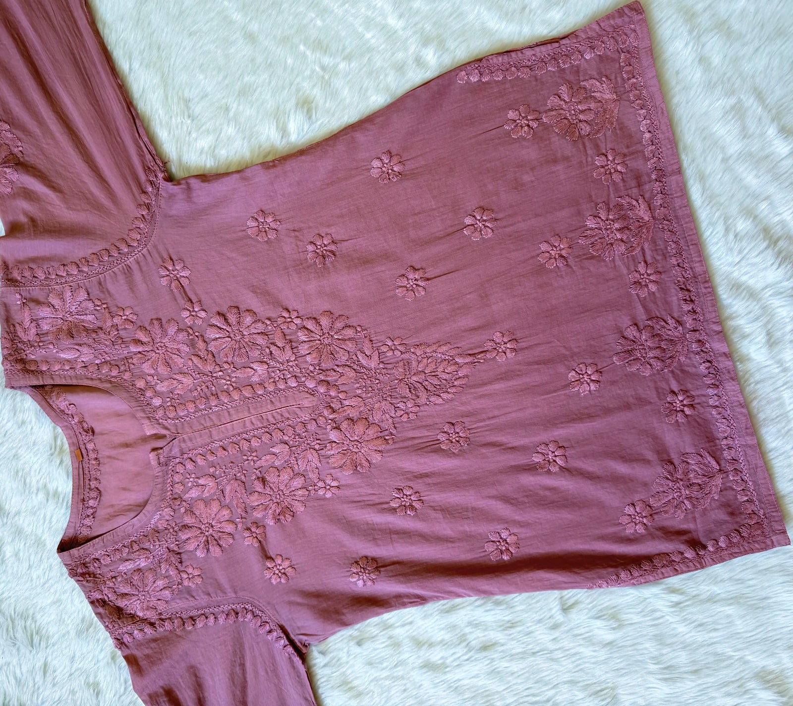 Falak Rosewood Pink Mulmul Short Kurti with Chikankari Handwork