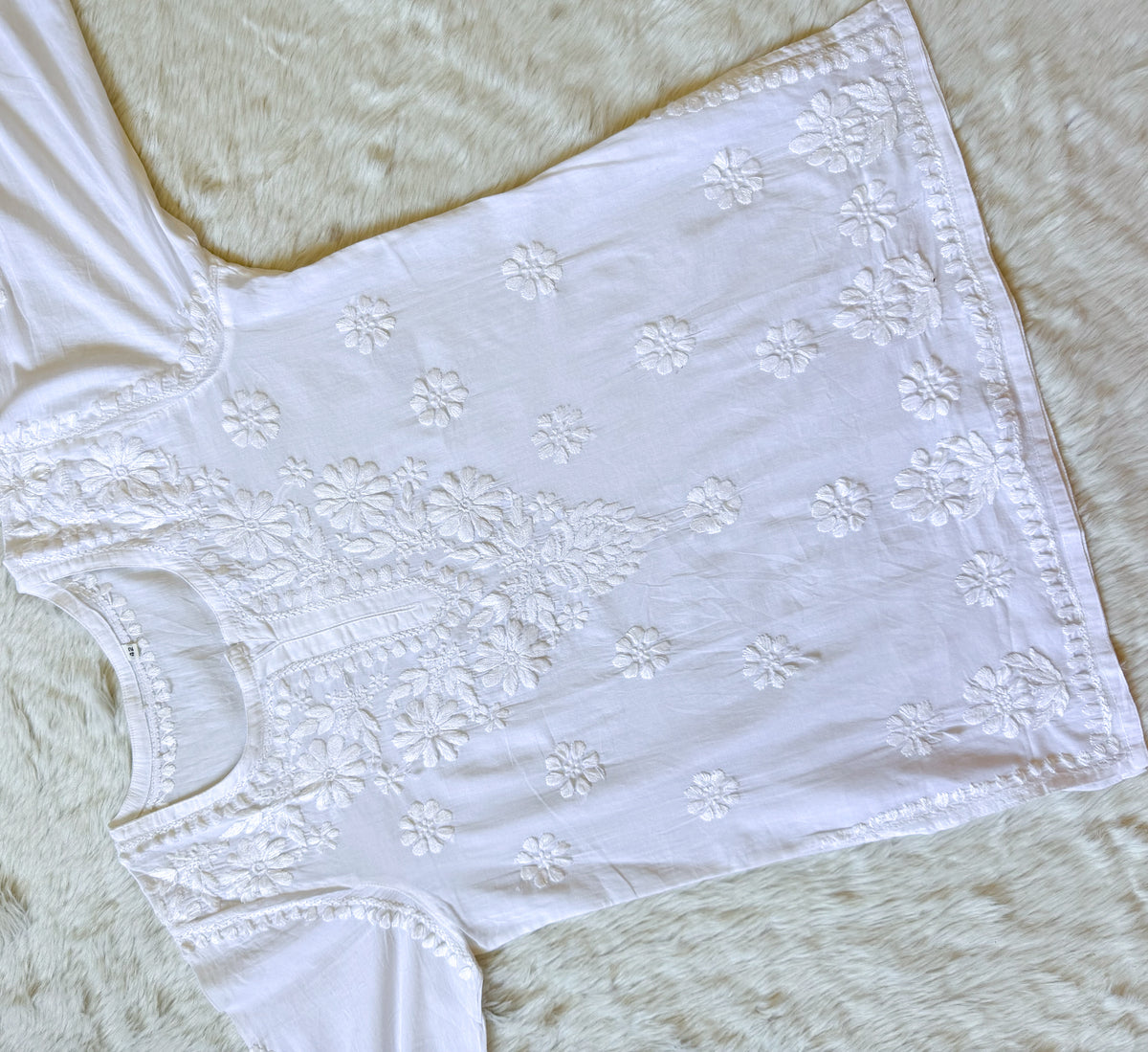 Falak White Mulmul Short Kurti with Chikankari Handwork