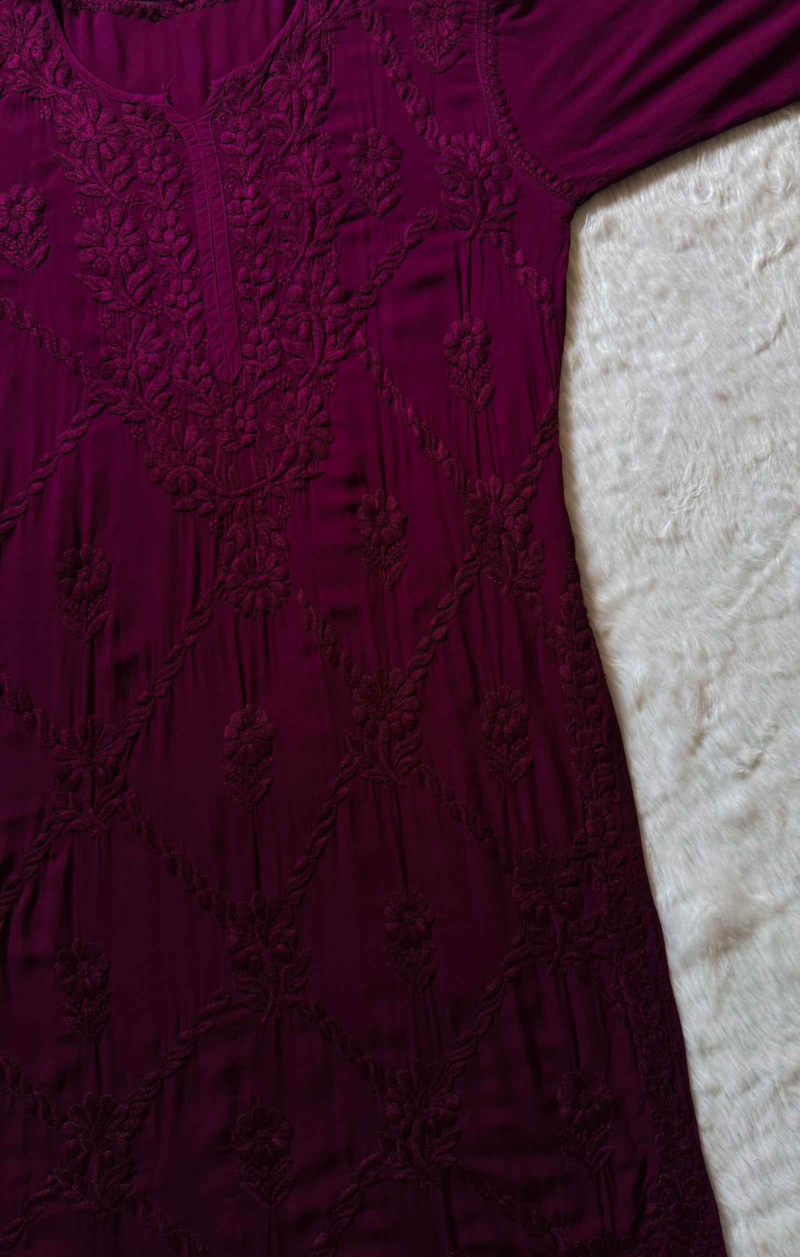 Farah Magenta Pure Modal Chikankari Kurti