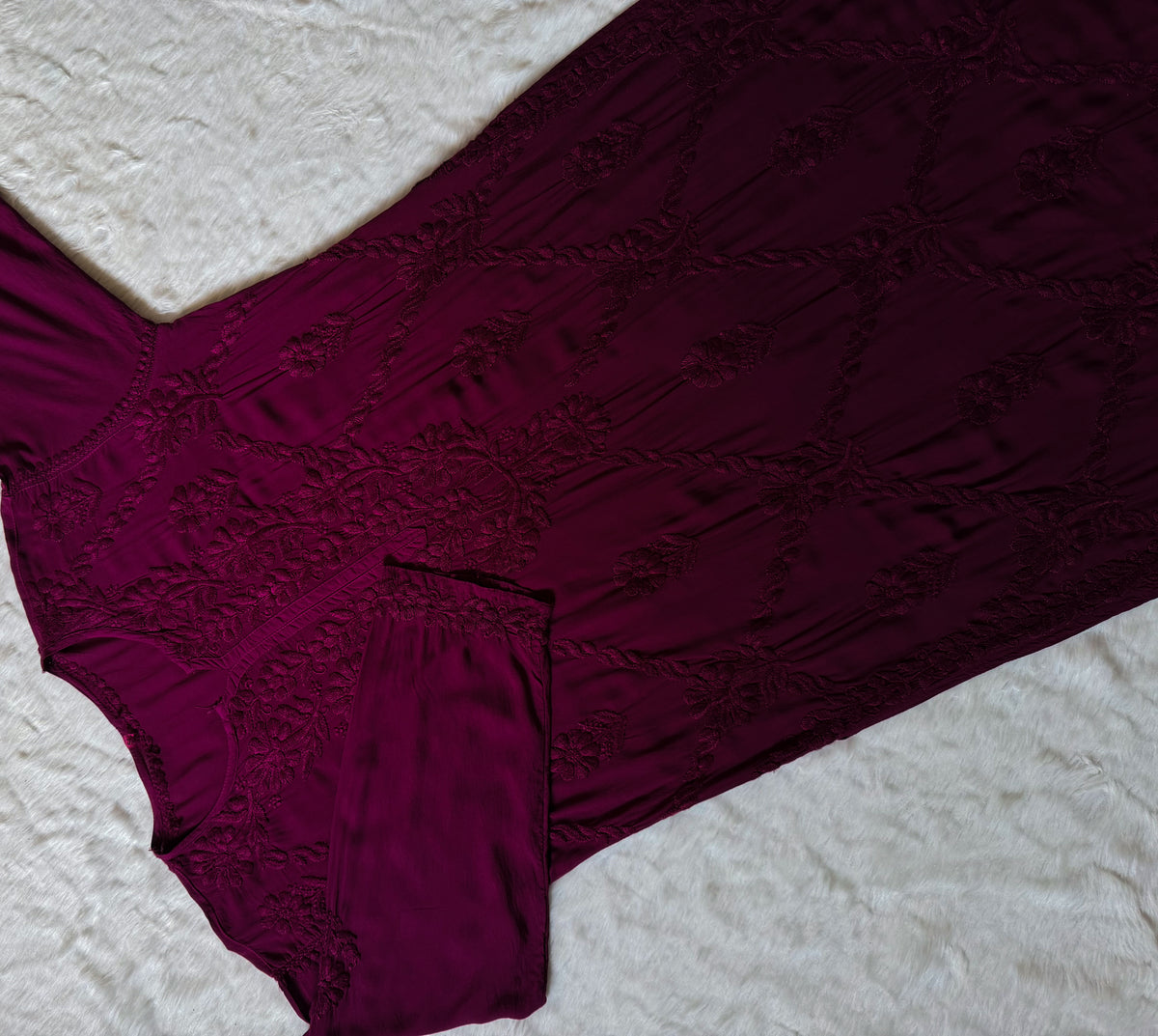 Farah Magenta Pure Modal Chikankari Kurti