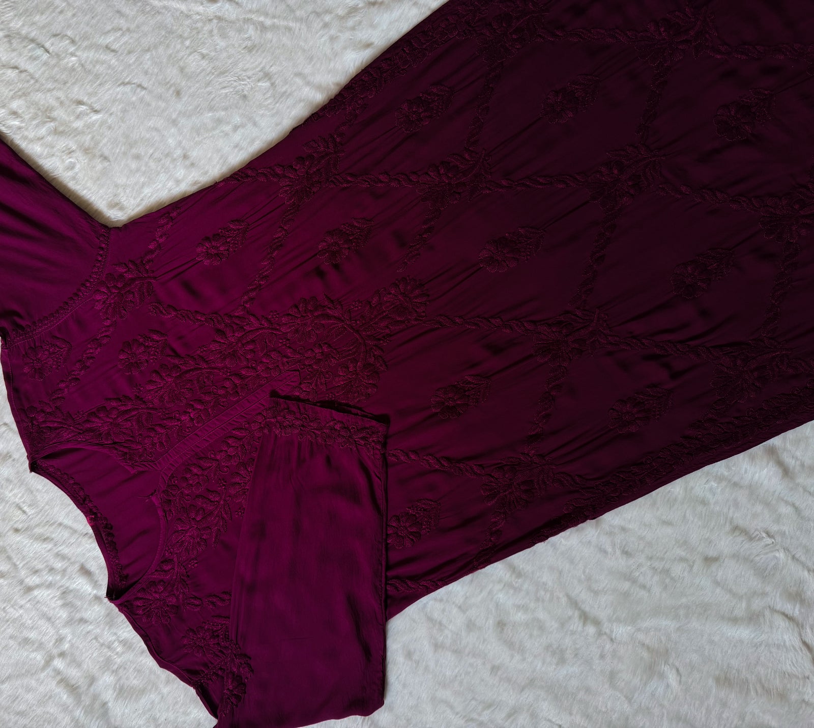 Farah Magenta Pure Modal Chikankari Kurti