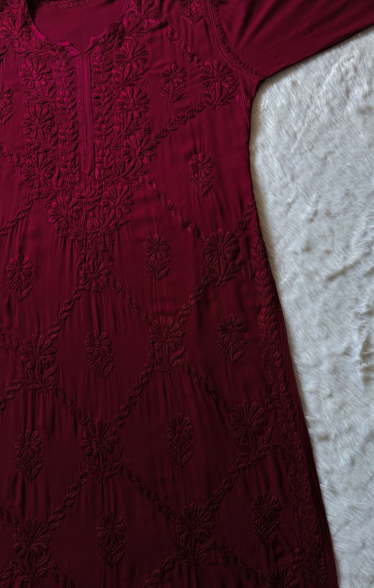 Farah Maroon Pure Modal Chikankari Kurti