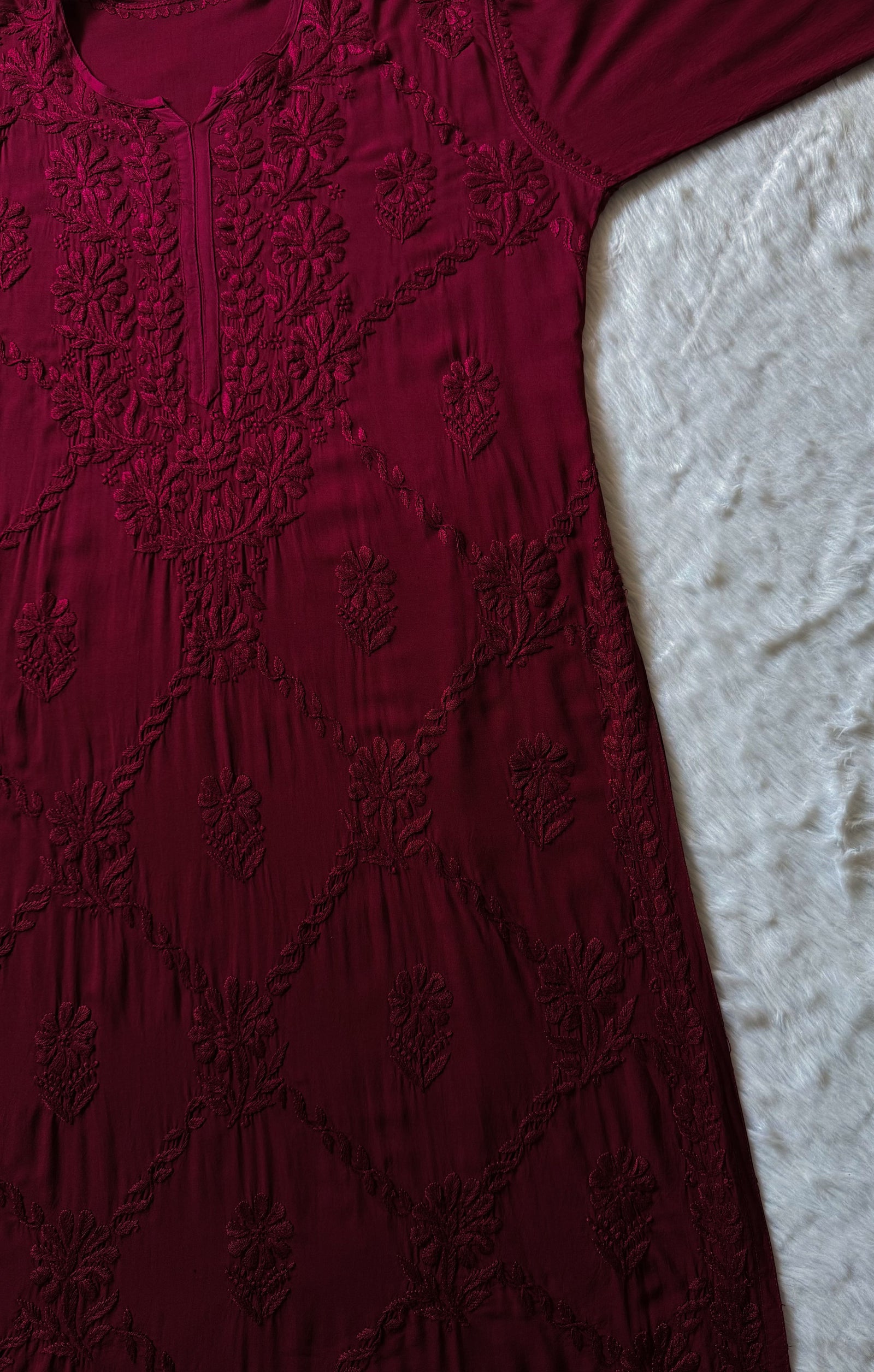 Farah Maroon Pure Modal Chikankari Kurti