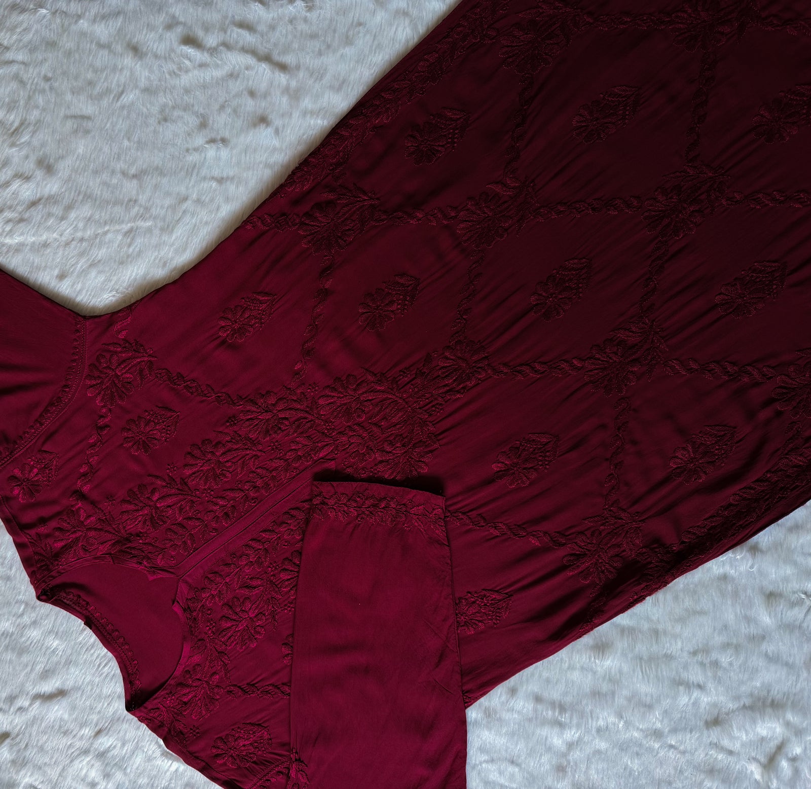 Farah Maroon Pure Modal Chikankari Kurti
