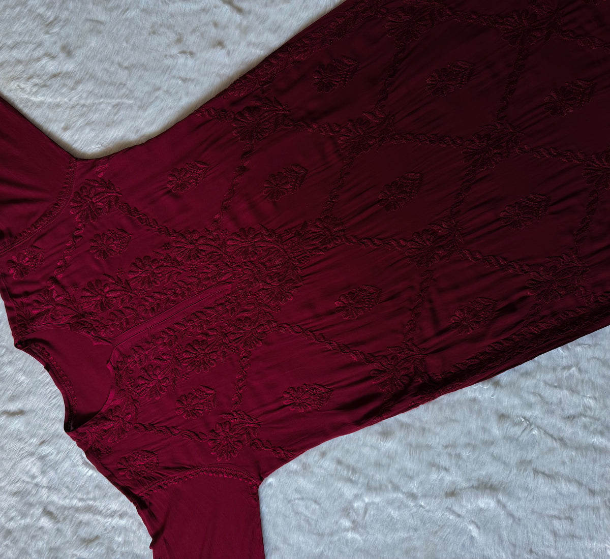 Farah Maroon Pure Modal Chikankari Kurti