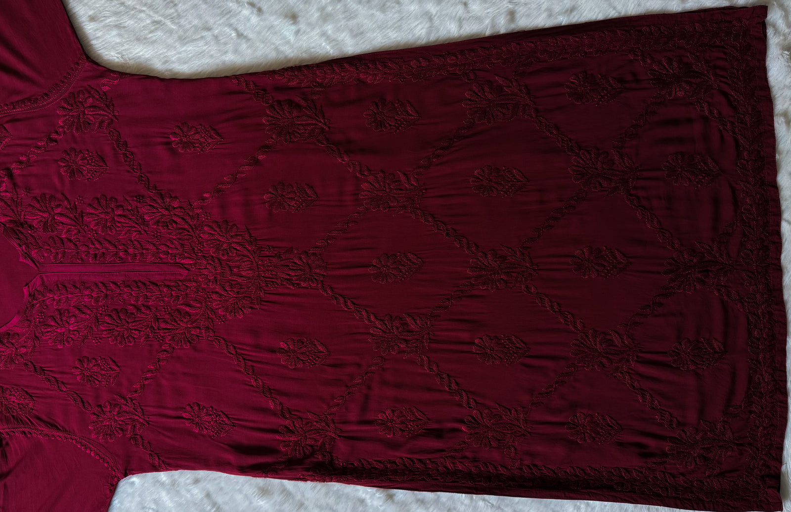 Farah Maroon Pure Modal Chikankari Kurti