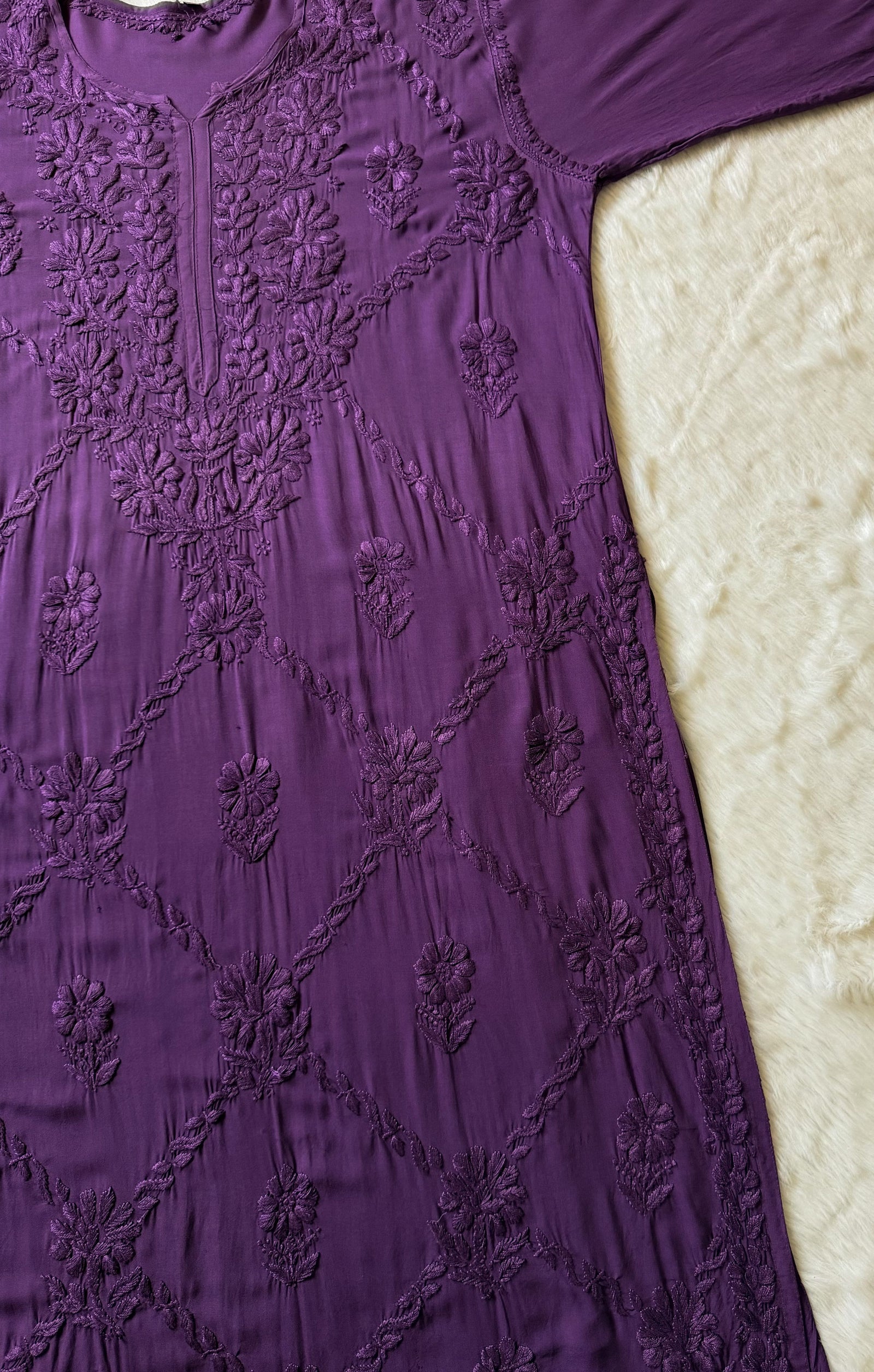 Farah Mauve Purple Pure Modal Chikankari Kurti