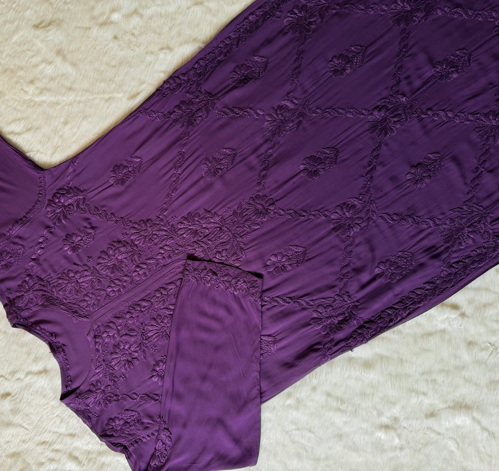 Farah Mauve Purple Pure Modal Chikankari Kurti