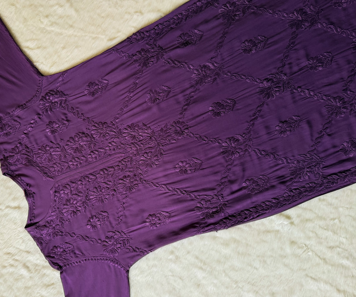 Farah Mauve Purple Pure Modal Chikankari Kurti