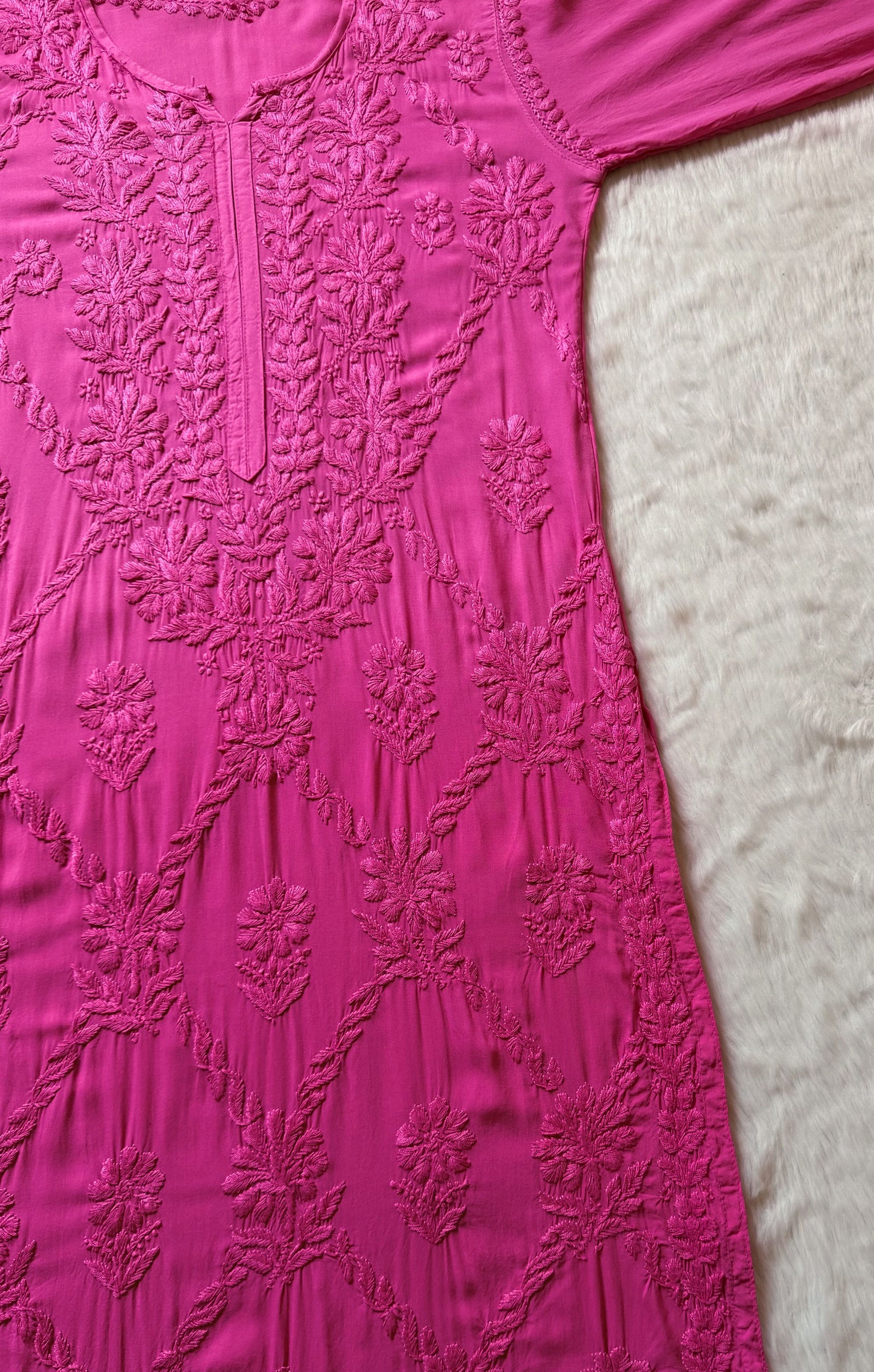 Farah Pink Pure Modal Chikankari Kurti