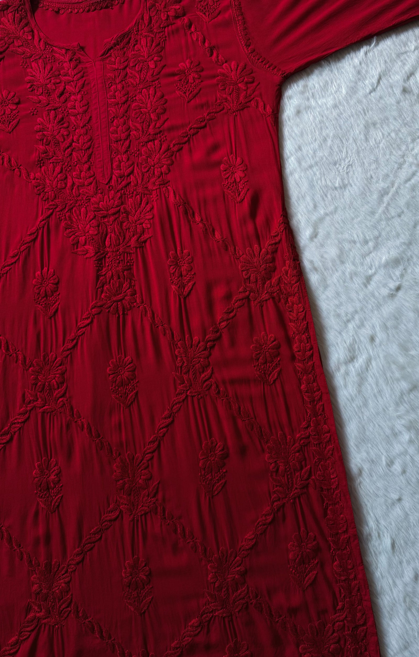 Farah Red Pure Modal Chikankari Kurti