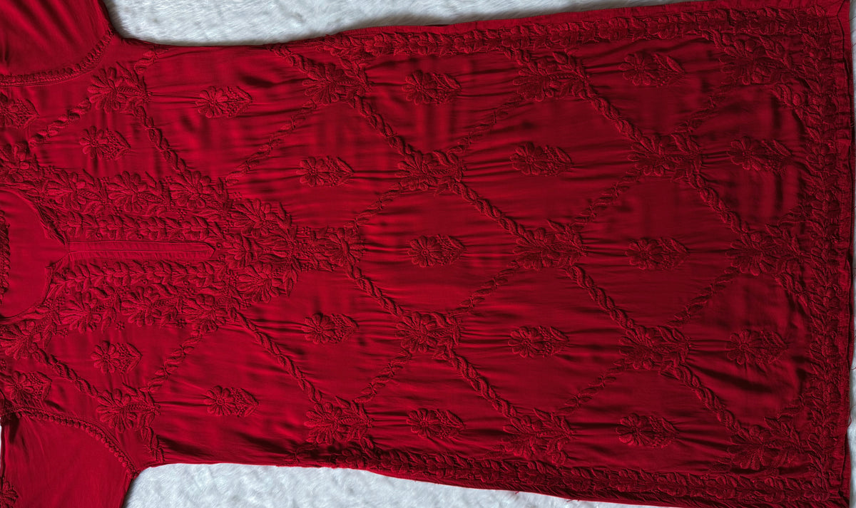 Farah Red Pure Modal Chikankari Kurti