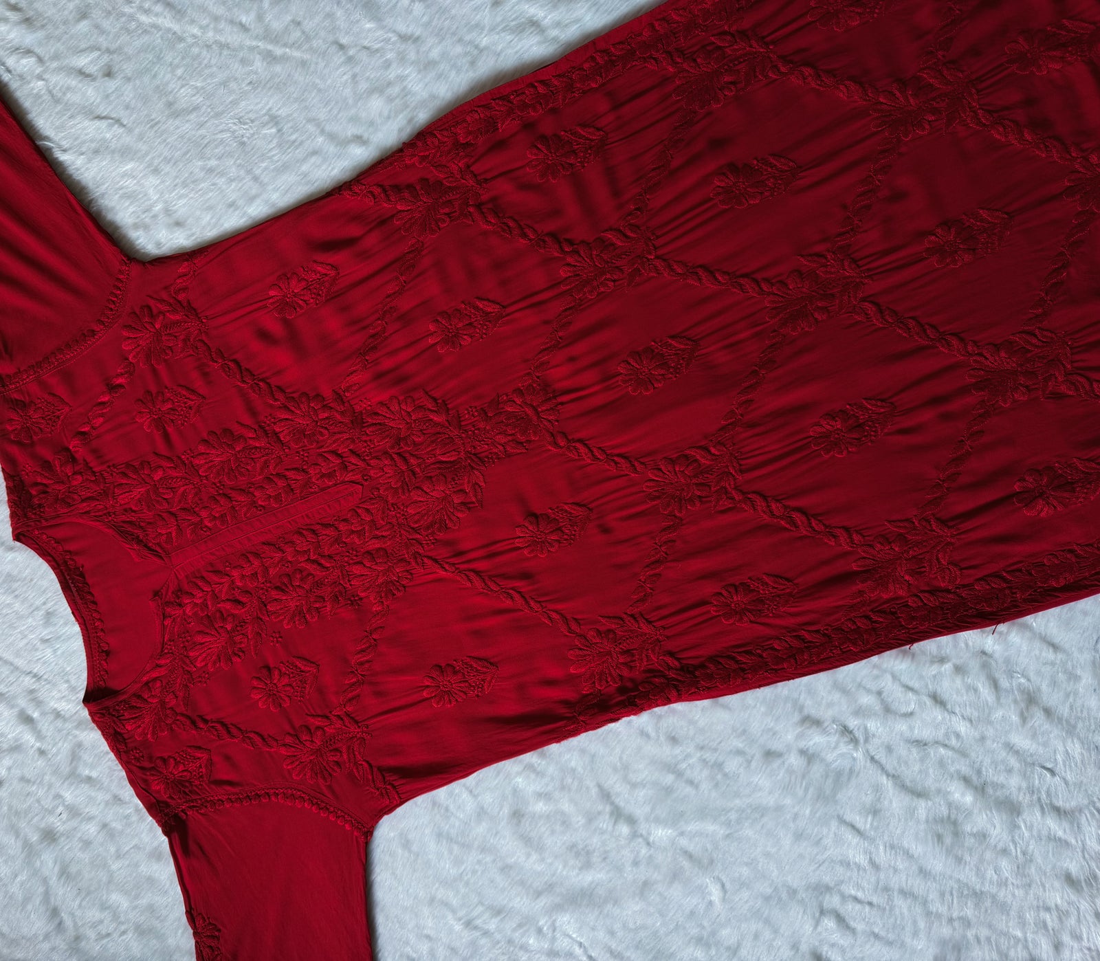 Farah Red Pure Modal Chikankari Kurti