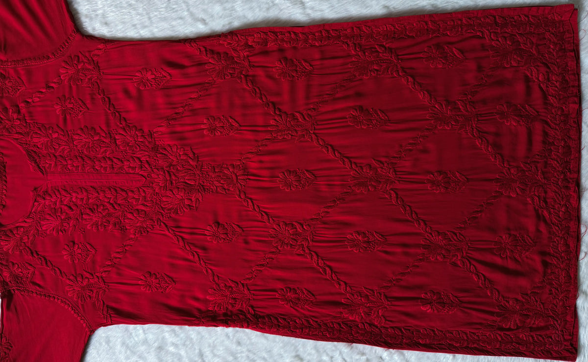 Farah Red Pure Modal Chikankari Kurti