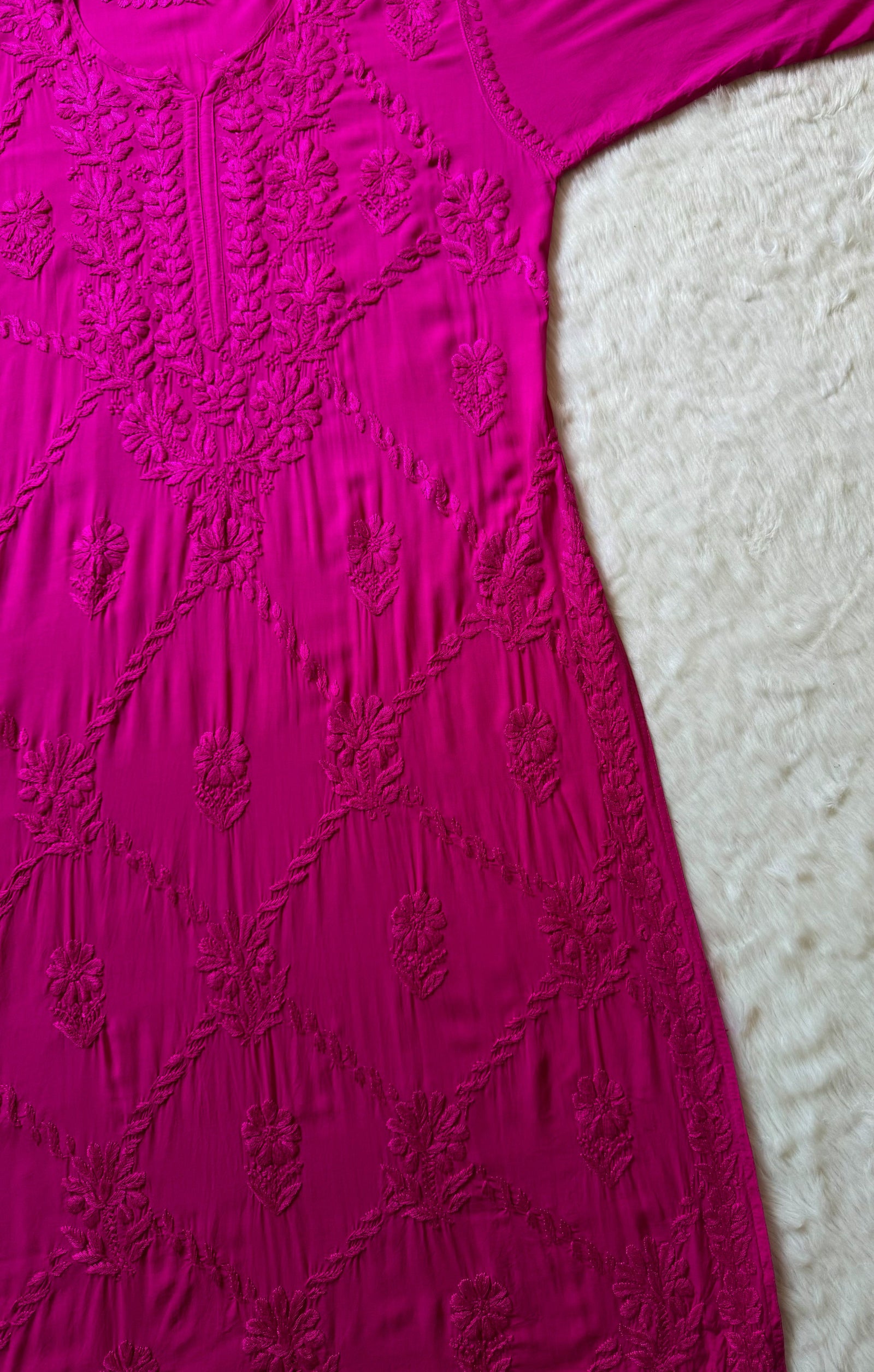 Farah Rose Pink Pure Modal Chikankari Kurti