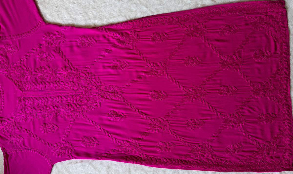 Farah Rose Pink Pure Modal Chikankari Kurti