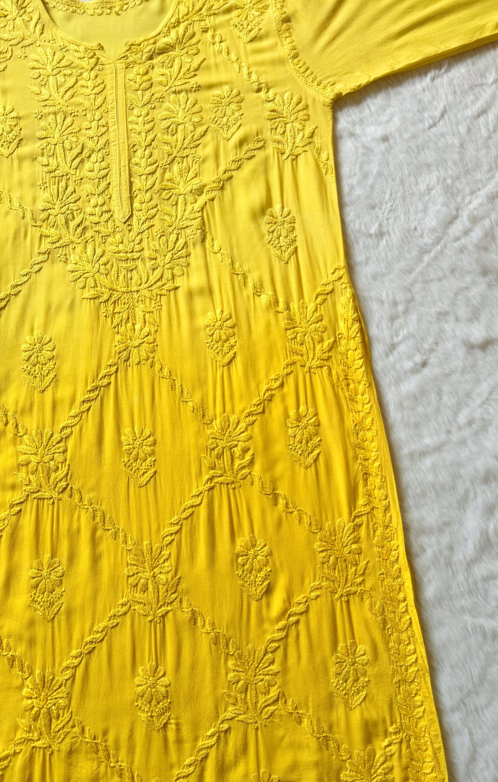 Farah Yellow Pure Modal Chikankari Kurti