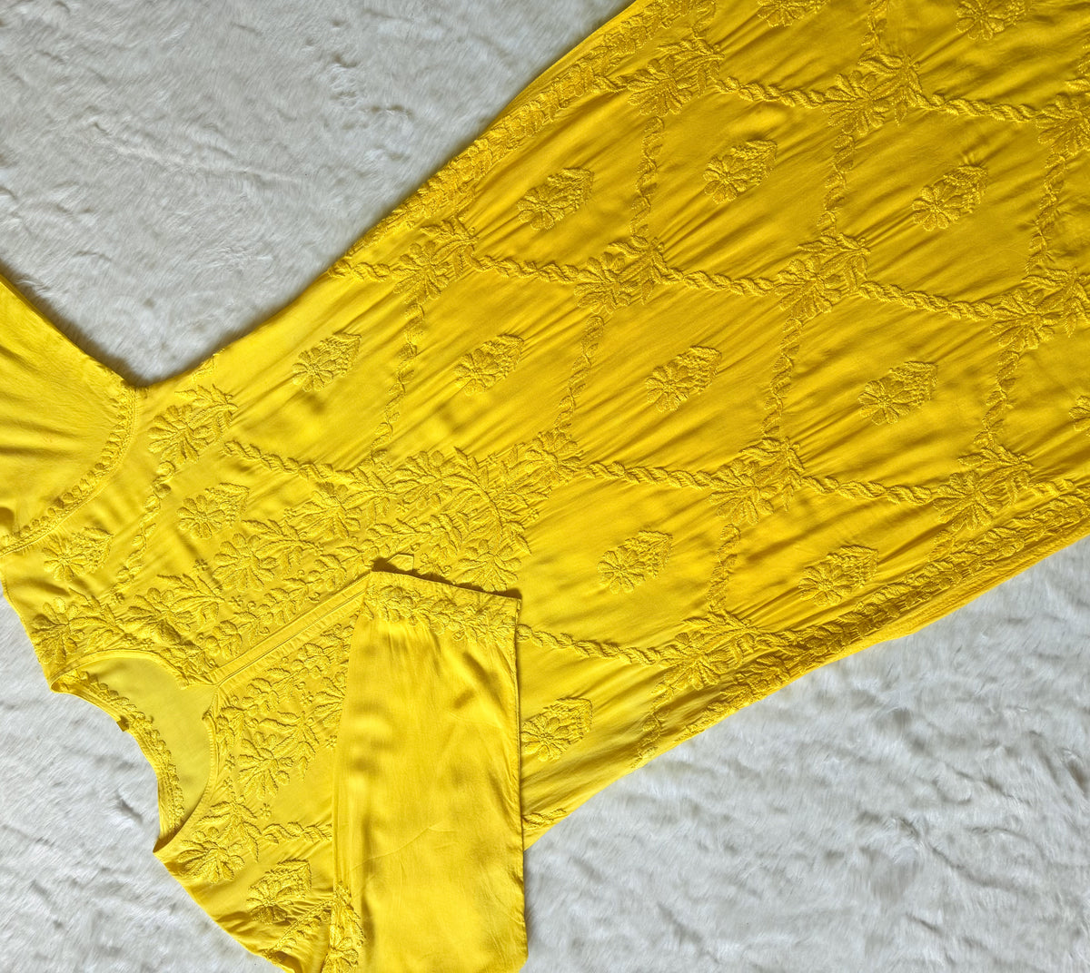 Farah Yellow Pure Modal Chikankari Kurti