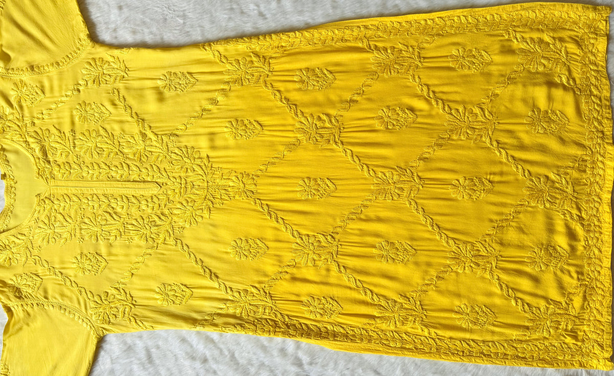 Farah Yellow Pure Modal Chikankari Kurti