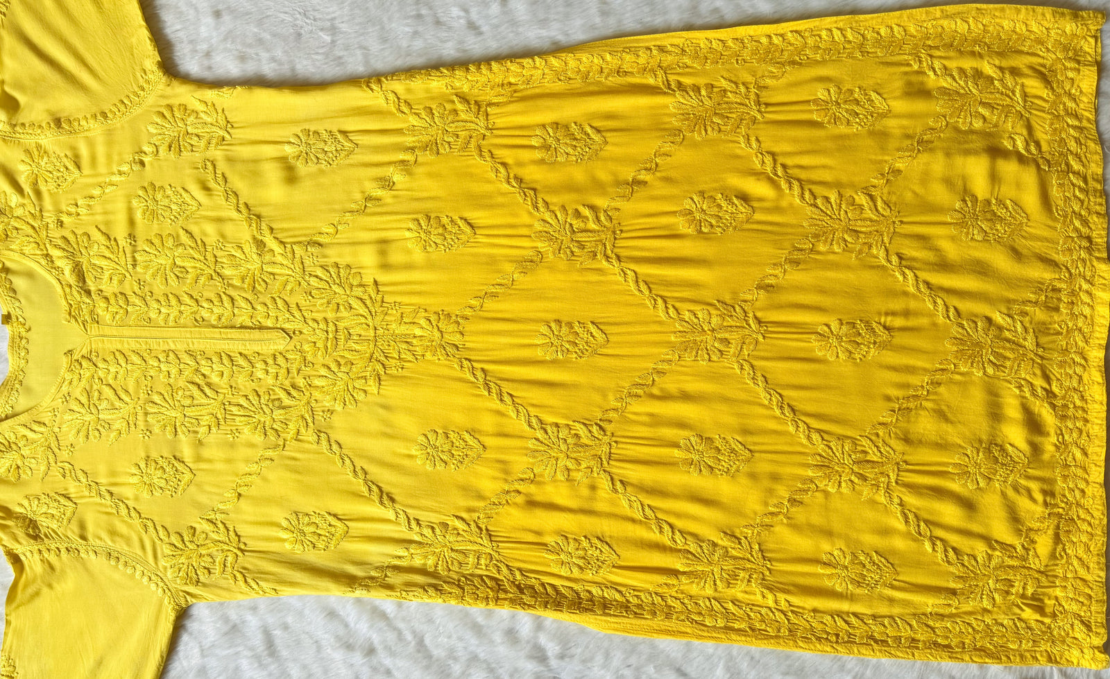 Farah Yellow Pure Modal Chikankari Kurti