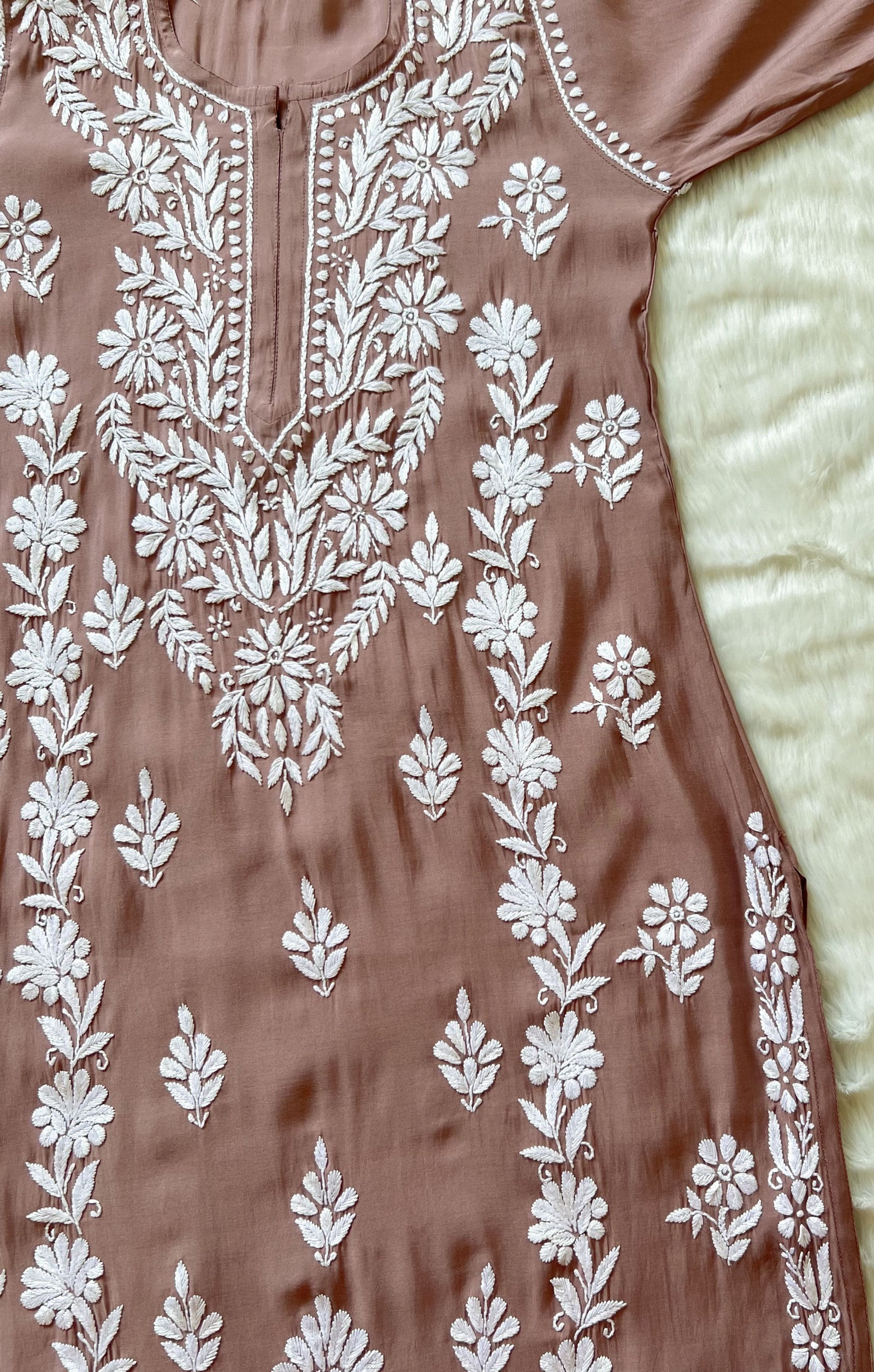 Fida Coffee Brown Muslin Long Kurta with Chikankari