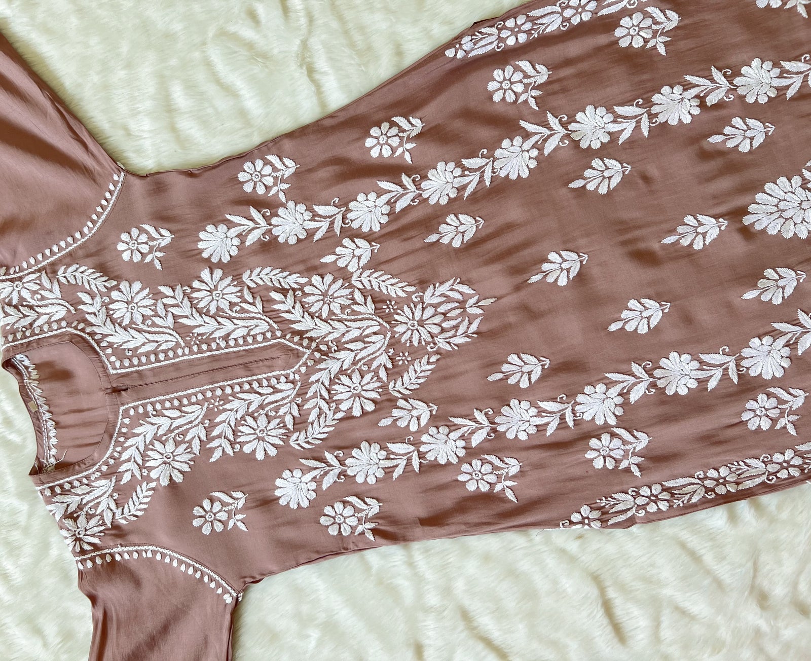 Fida Coffee Brown Muslin Long Kurta with Chikankari