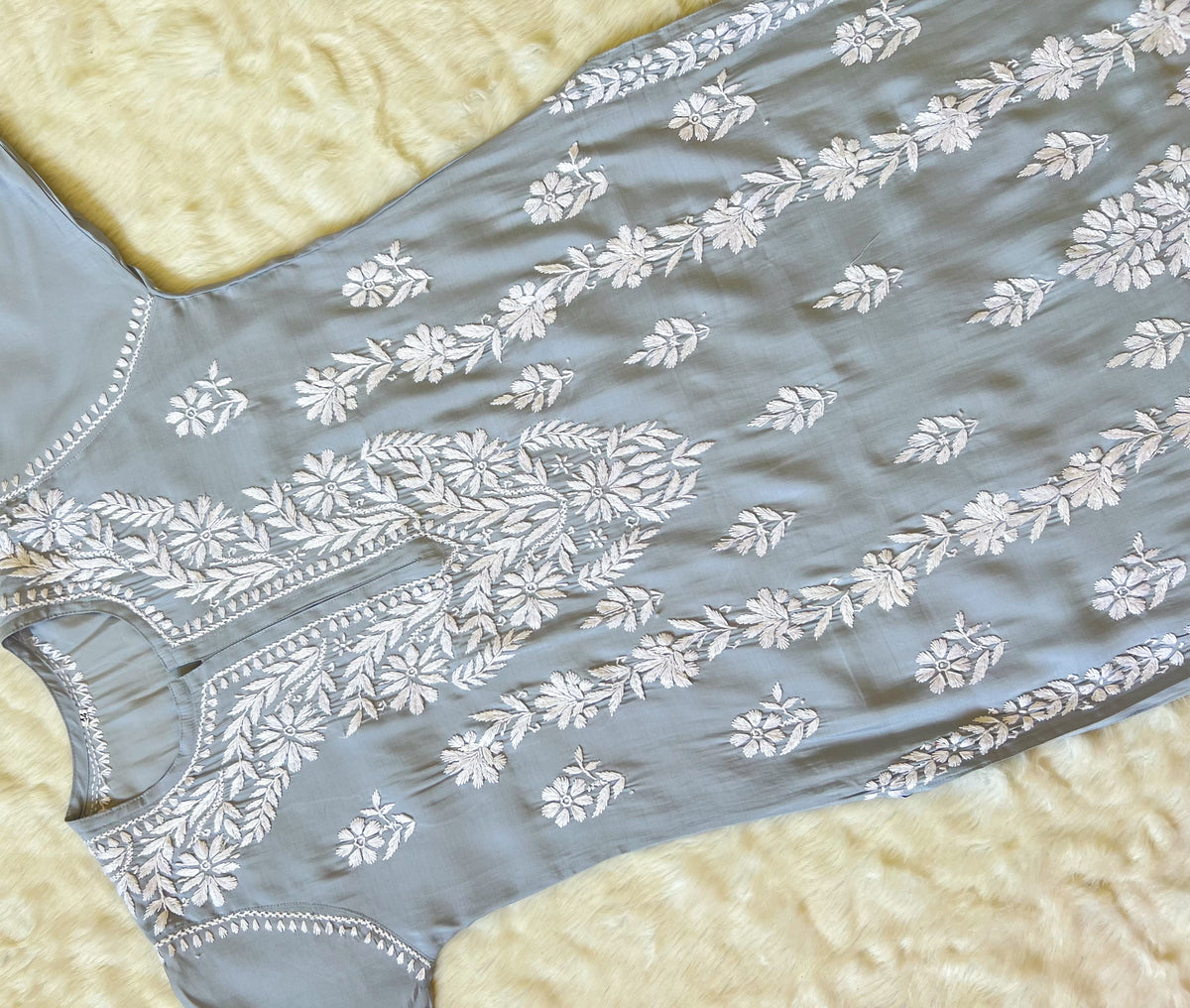 Fida Grey Muslin Long Kurta with Chikankari