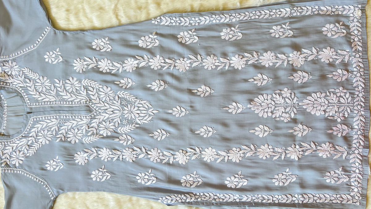 Fida Grey Muslin Long Kurta with Chikankari