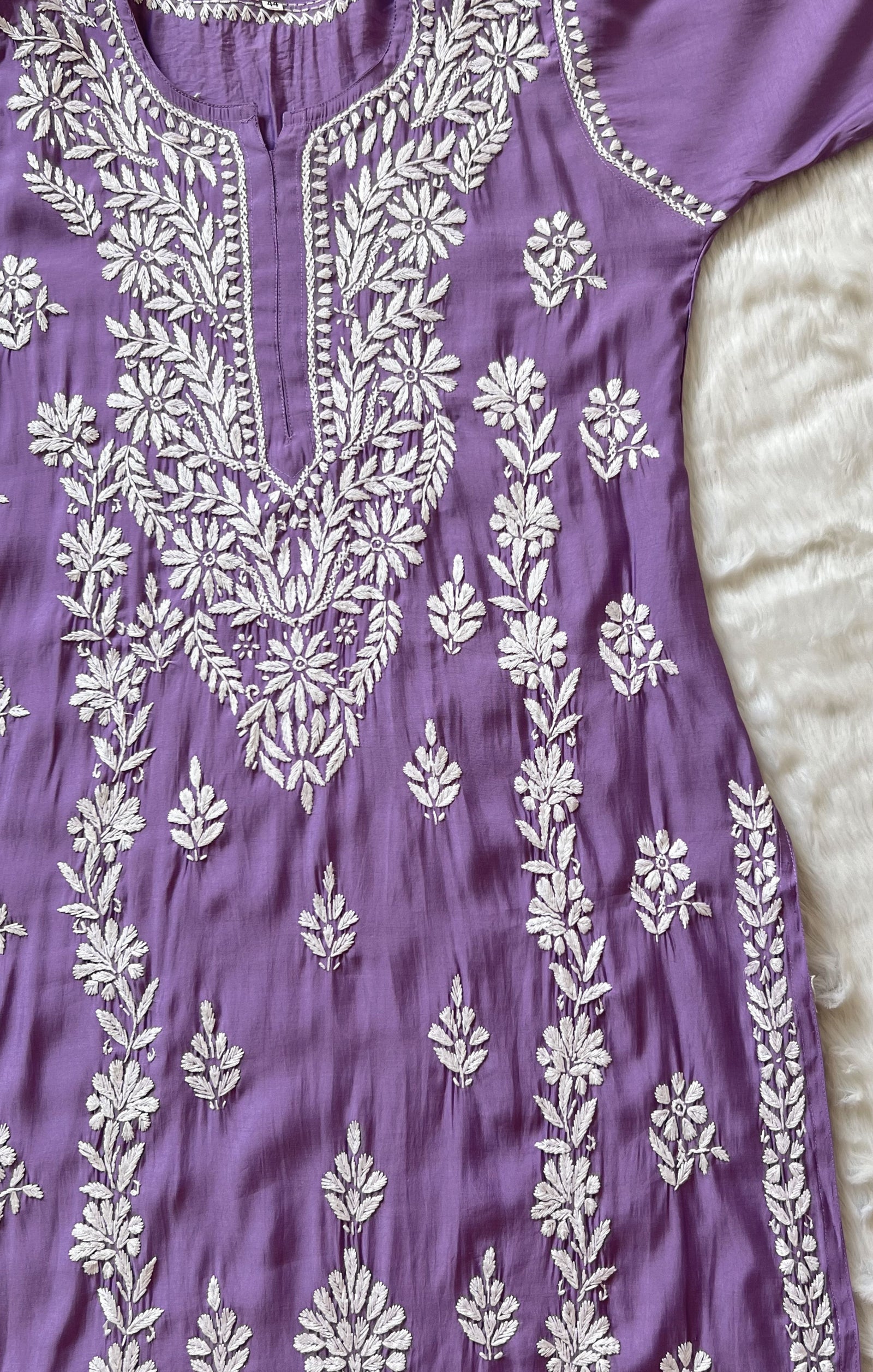 Fida Lavender Muslin Long Kurta with Chikankari