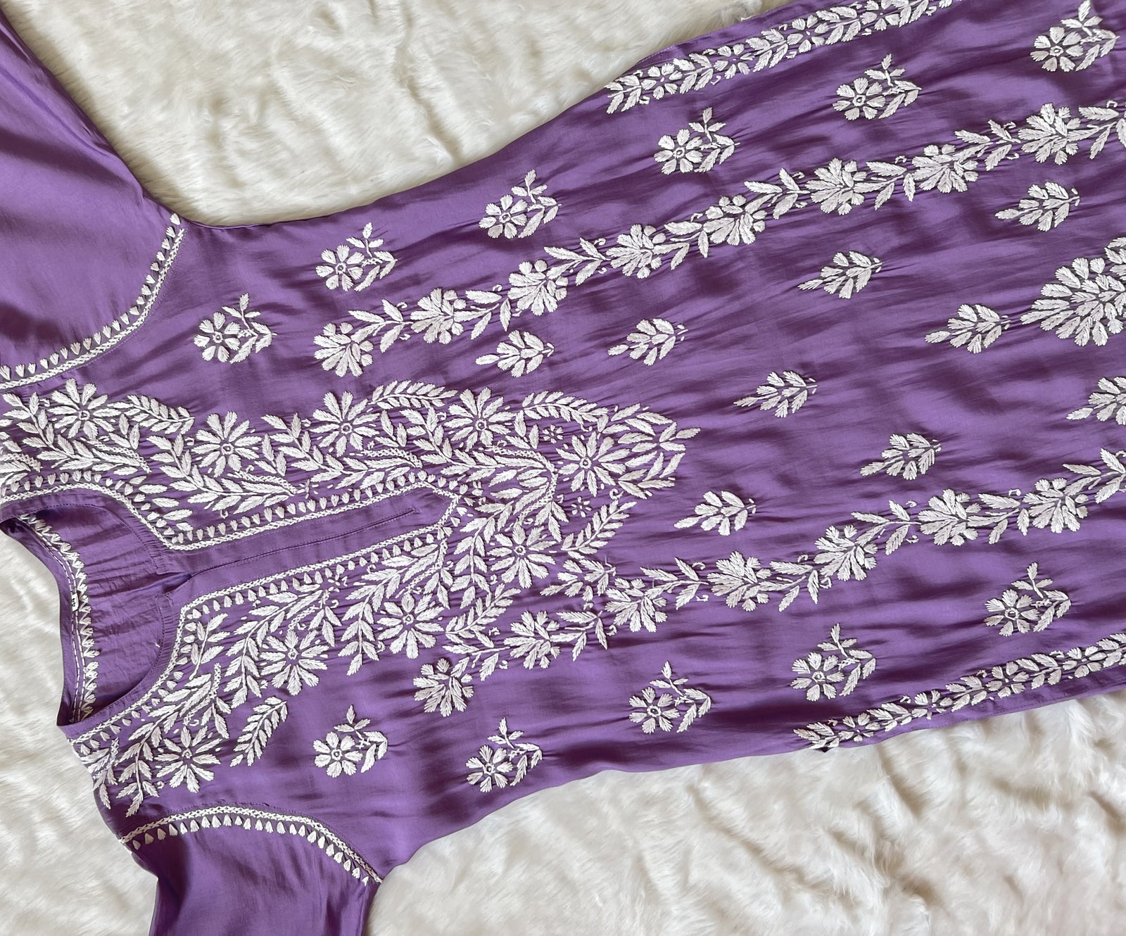 Fida Lavender Muslin Long Kurta with Chikankari