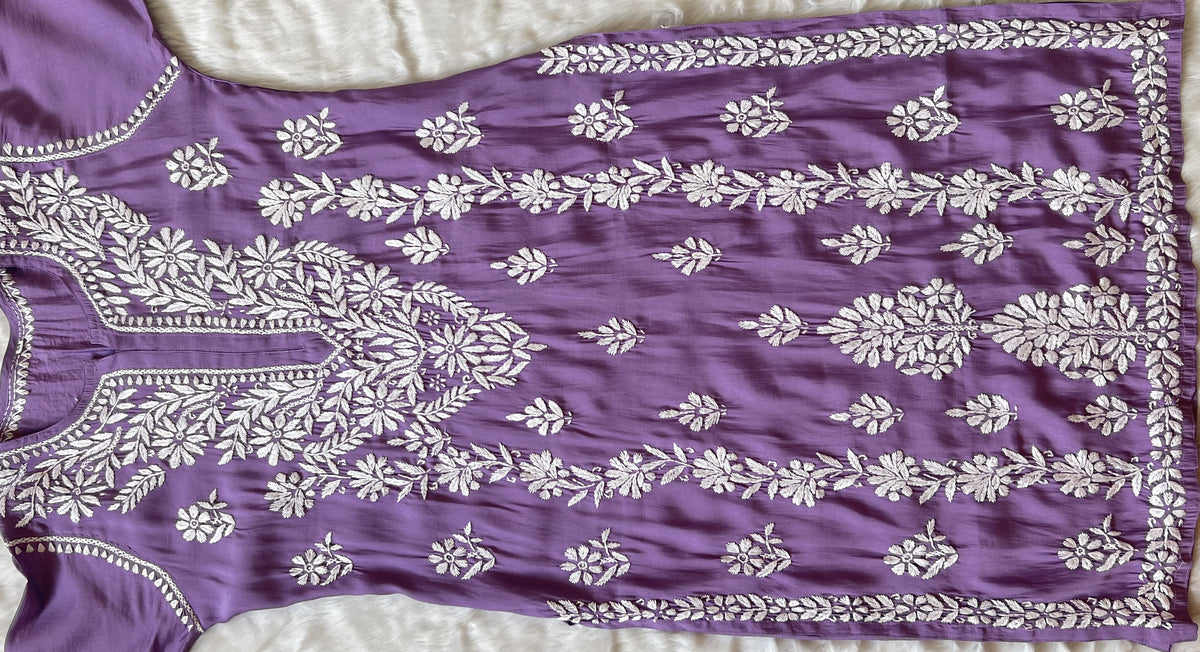 Fida Lavender Muslin Long Kurta with Chikankari