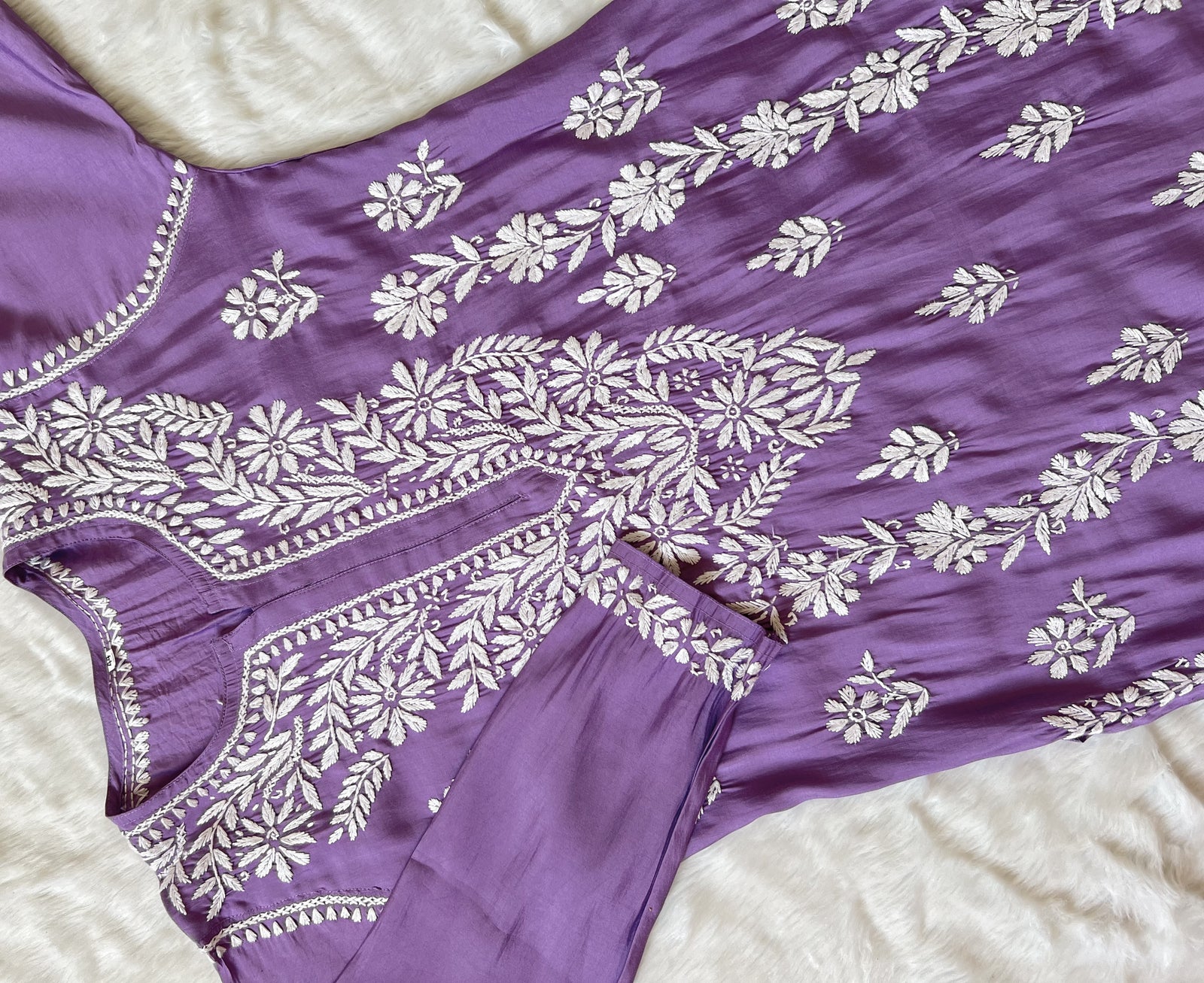 Fida Lavender Muslin Long Kurta with Chikankari