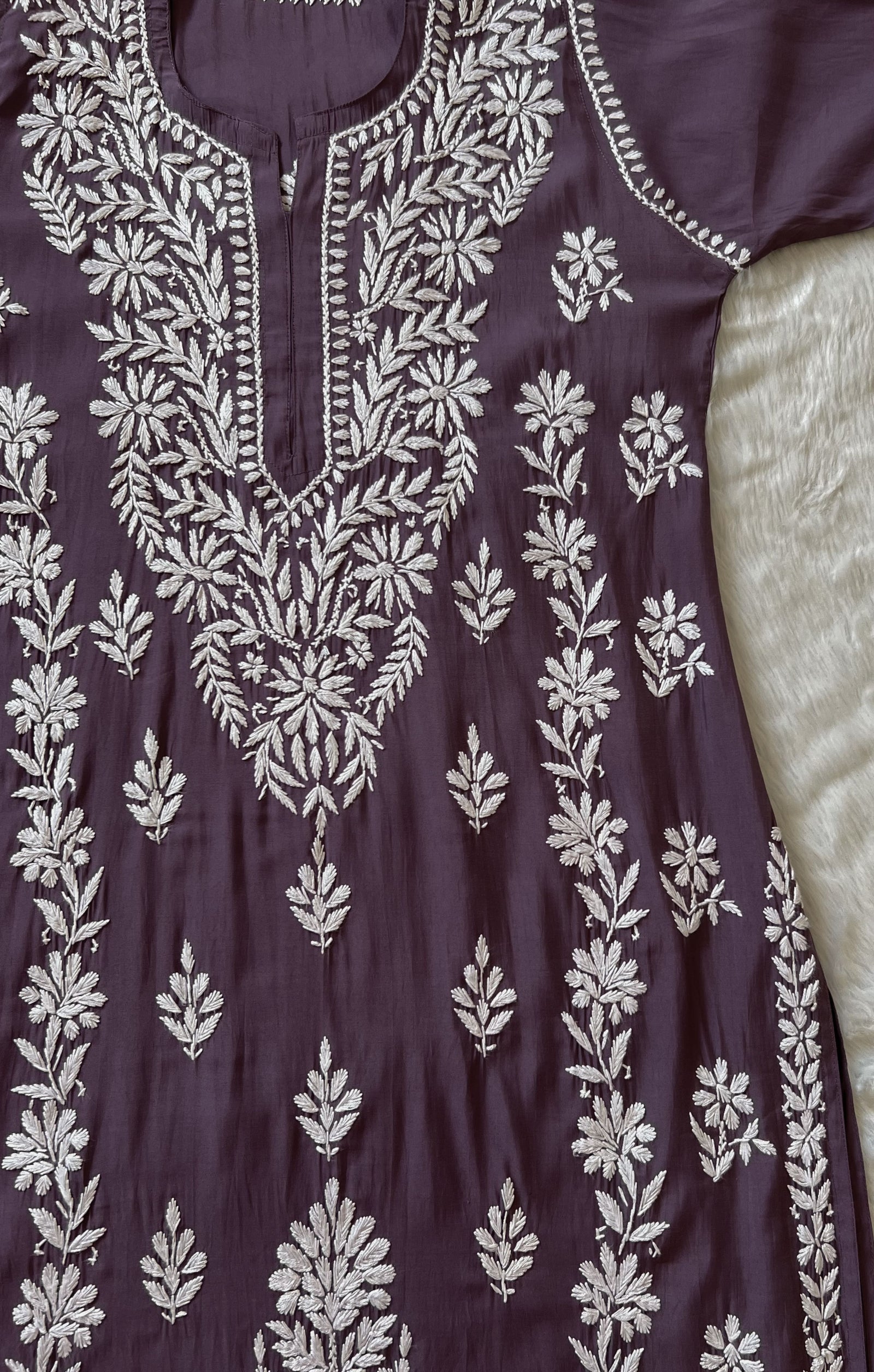 Fida Mauve Purple Muslin Long Kurta with Chikankari