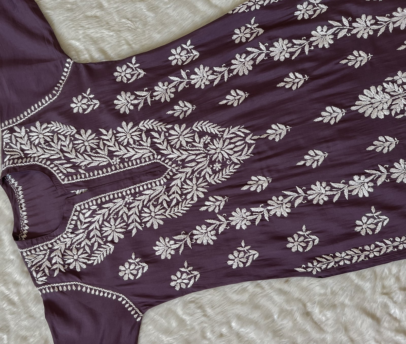Fida Mauve Purple Muslin Long Kurta with Chikankari