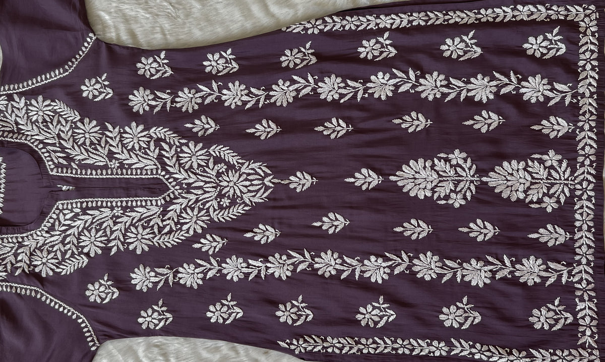 Fida Mauve Purple Muslin Long Kurta with Chikankari