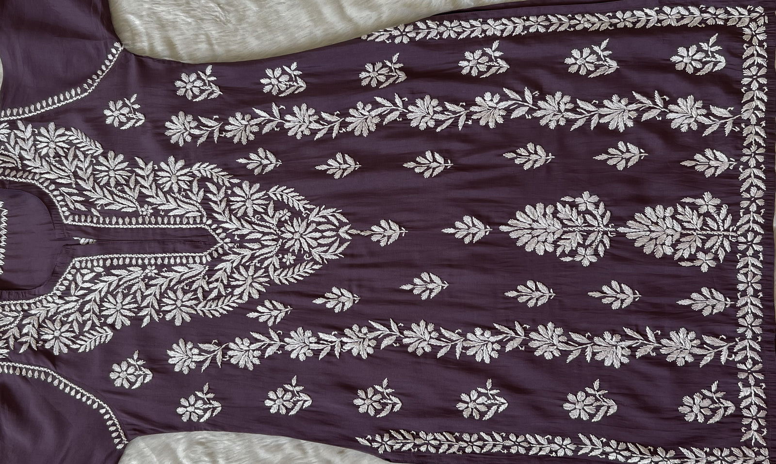 Fida Mauve Purple Muslin Long Kurta with Chikankari