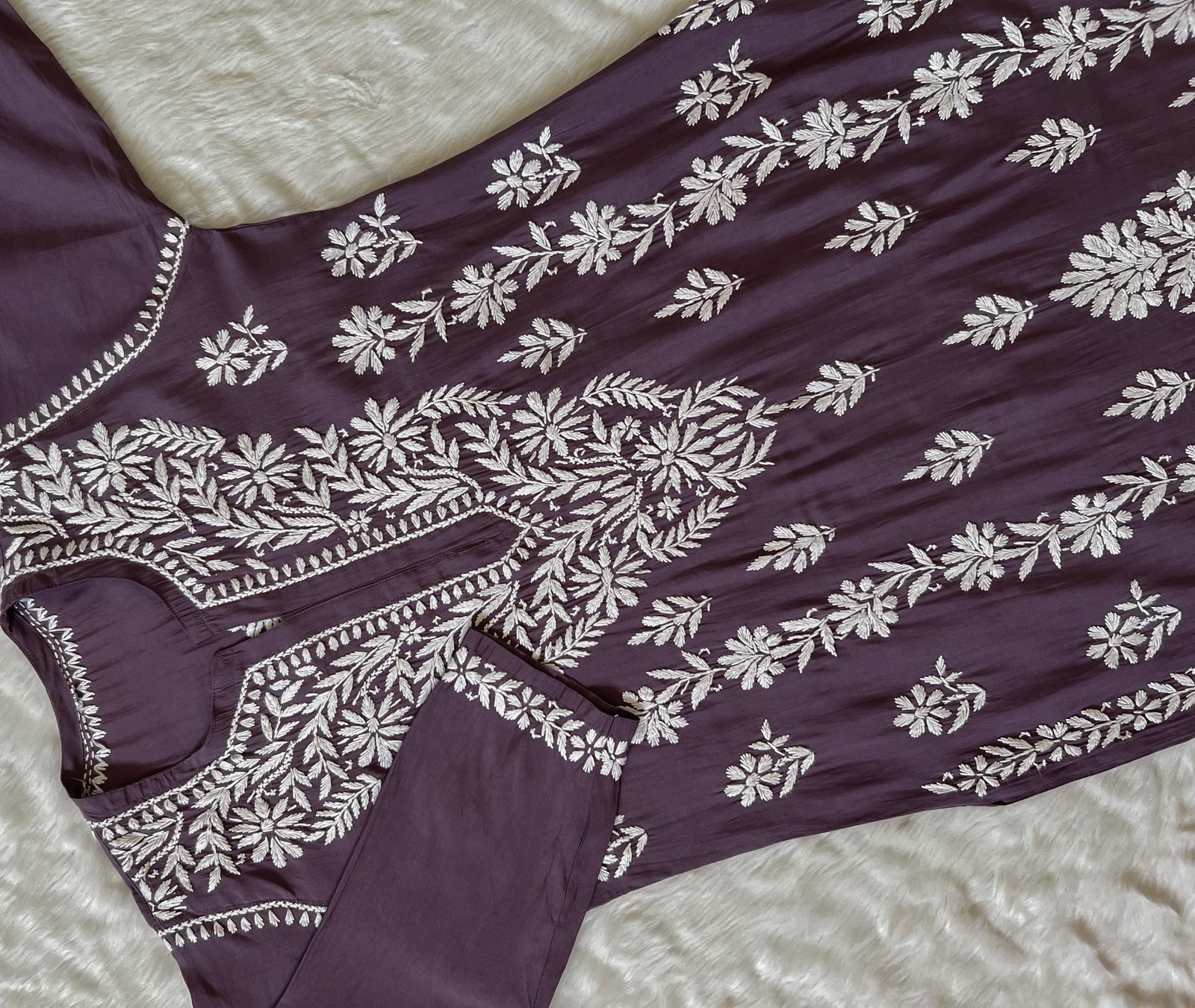 Fida Mauve Purple Muslin Long Kurta with Chikankari