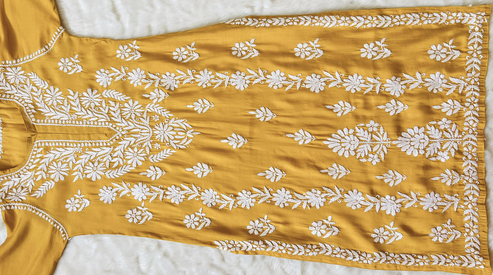 Fida Mustard Muslin Long Kurta with Chikankari