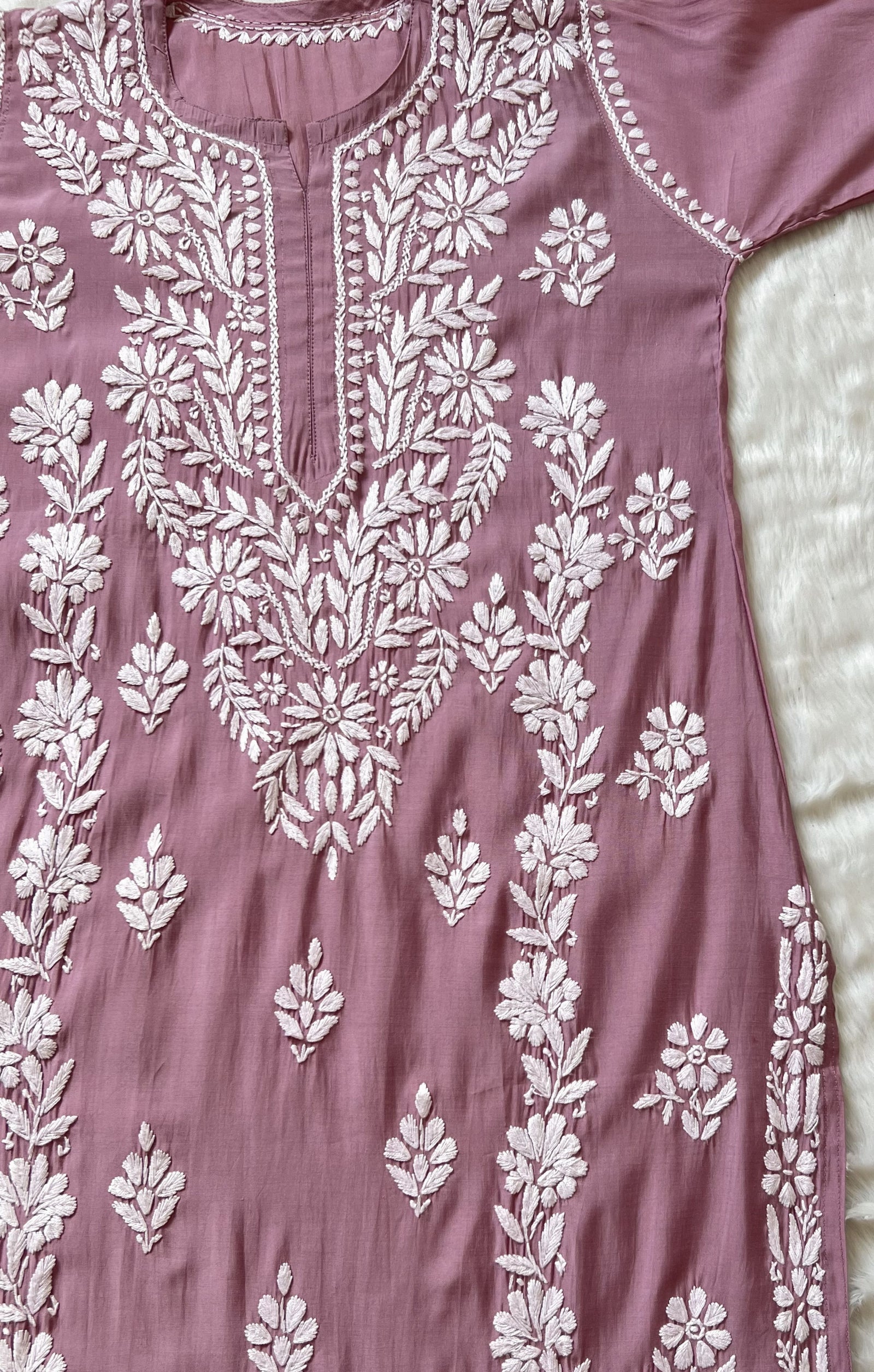 Fida Rose Pink Muslin Long Kurta with Chikankari