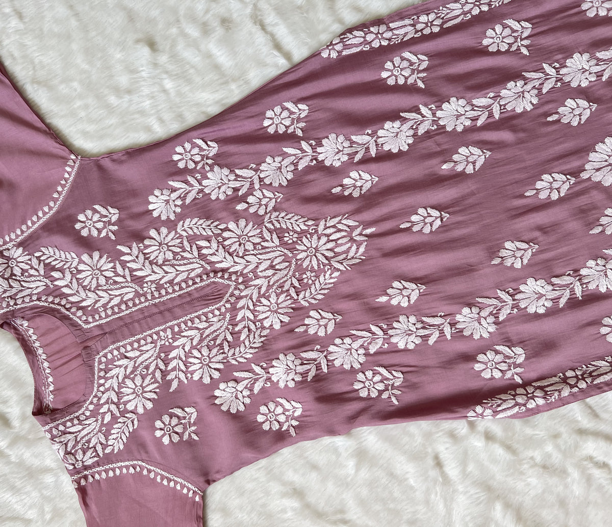 Fida Rose Pink Muslin Long Kurta with Chikankari