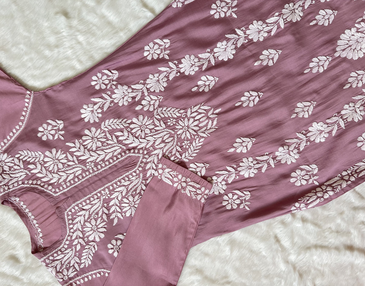 Fida Rose Pink Muslin Long Kurta with Chikankari