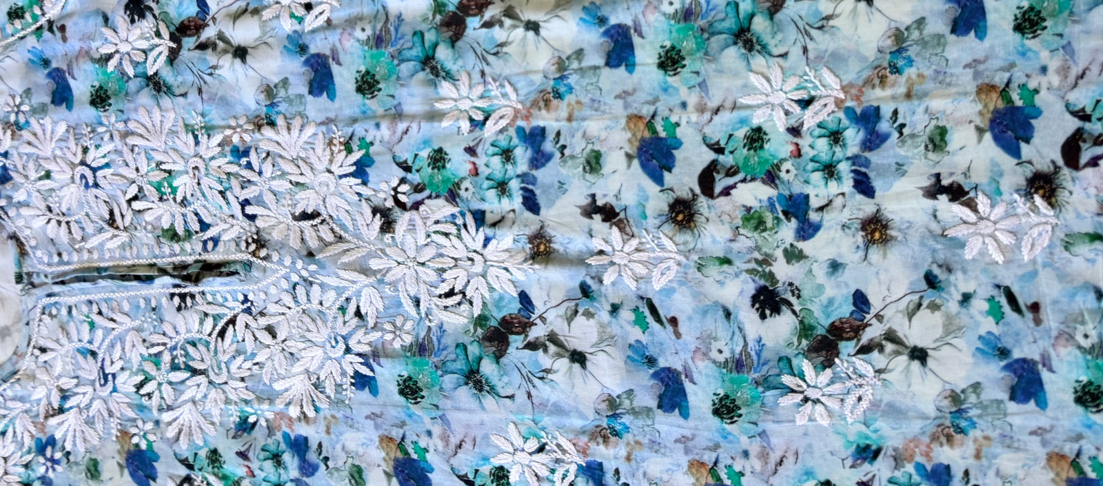 Fiza Blue Rayon Printed Chikankari Kurti