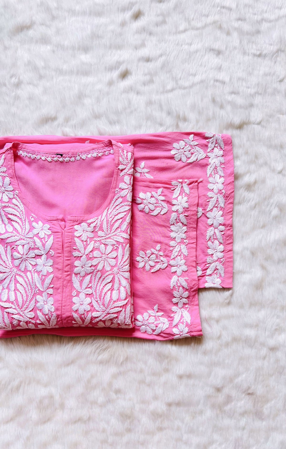 Fiza Light Pink Rayon Chikankari Kurta Set