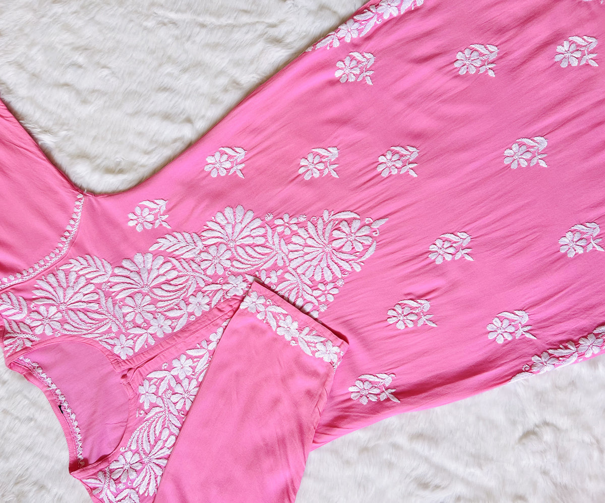 Fiza Light Pink Rayon Chikankari Kurta Set