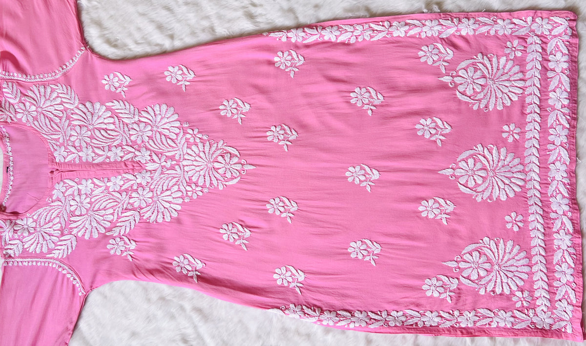 Fiza Light Pink Rayon Chikankari Kurta Set