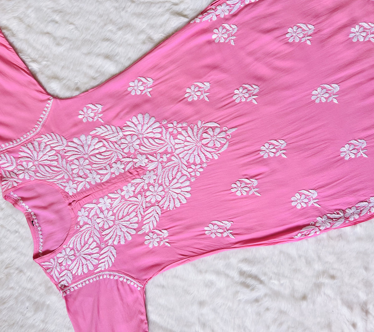 Fiza Light Pink Rayon Chikankari Kurta Set