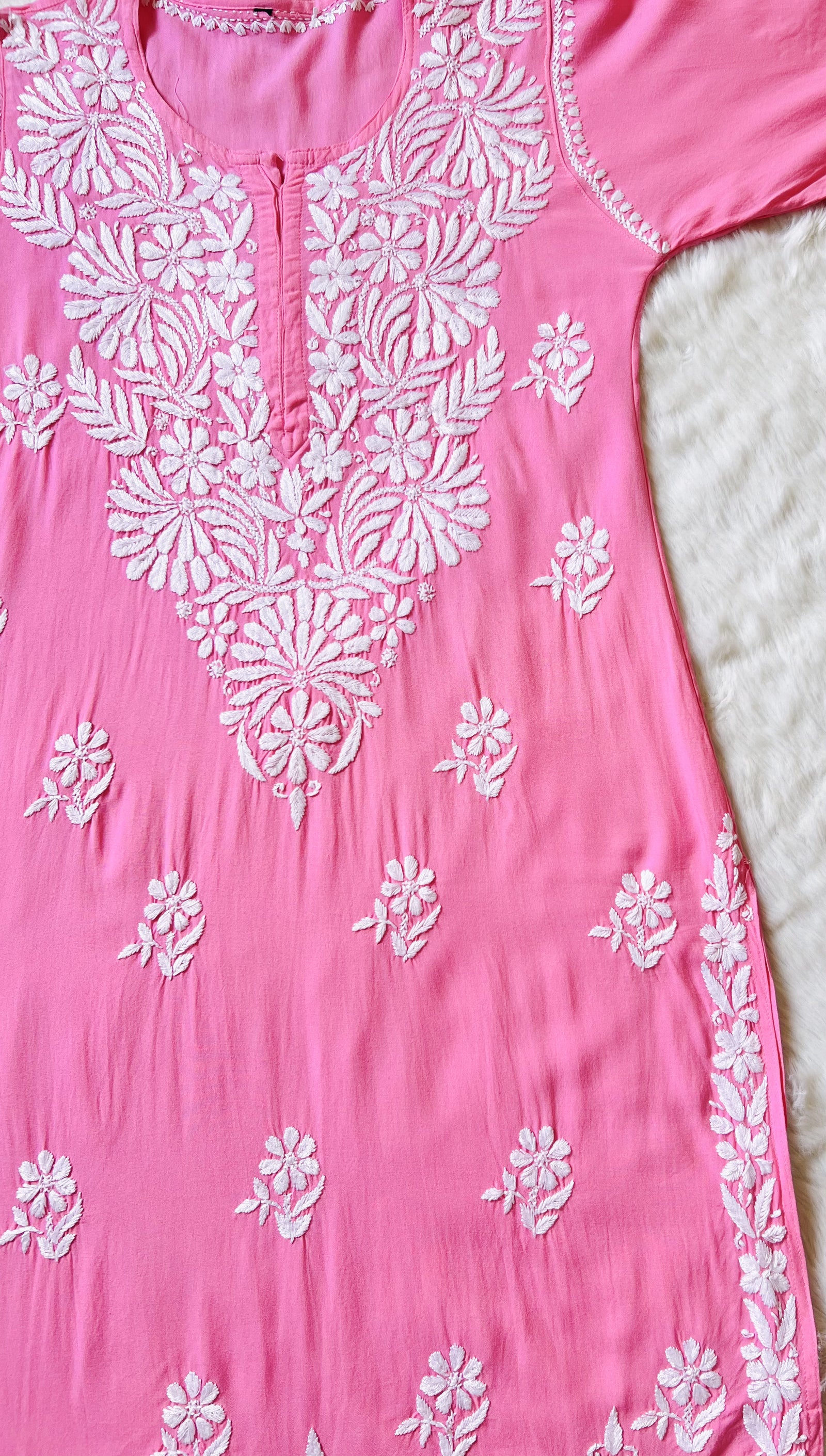 Fiza Light Pink Rayon Chikankari Kurta Set