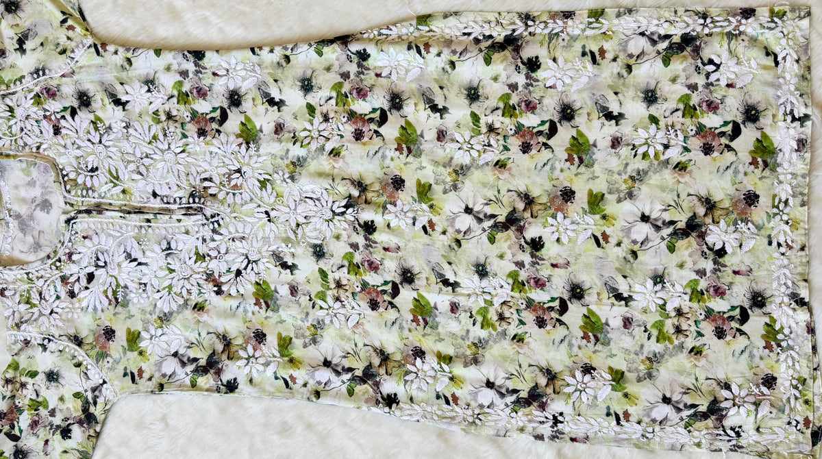 Fiza Olive Green Rayon Printed Chikankari Kurti